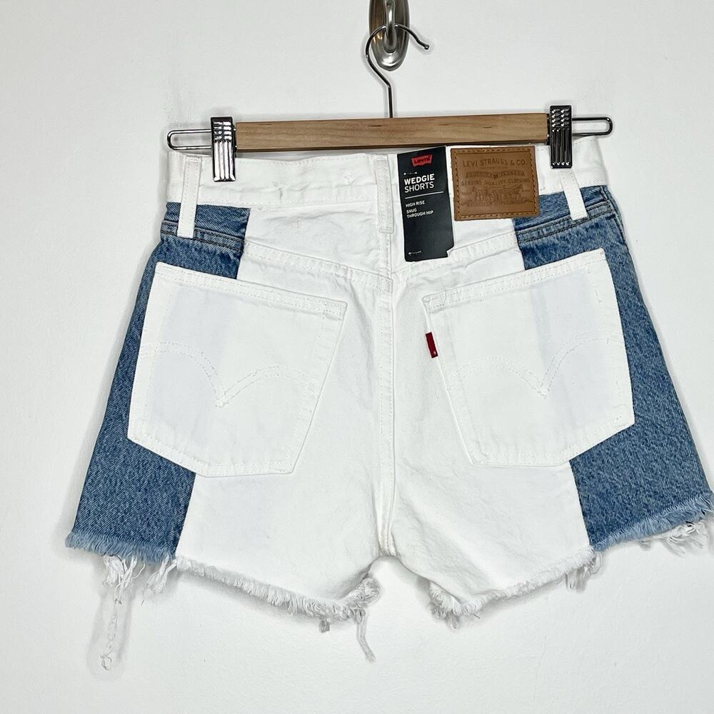 Levis Wedgie Shorts Womens 24 Patchwork Cutoff High Rise Denim Jean Colorblock - Picture 5 of 7